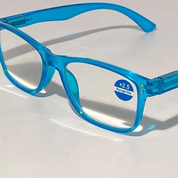 1396 Helen 4.0 Reading Glasses Thin Rectangle Blue light Filter Aqua Frames NWT - Picture 8 of 9